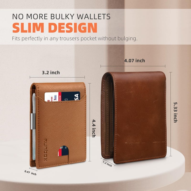 RUNBOX Money Clip Wallets for Men,Slim Leather Mens Bifold Wallet,RFID Blocking Front Pocket Wallet,Thin Credit Card Holder with Gift Box - Image 3